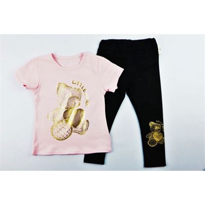 Komplet dla dziewczynki różowy t-shirt i legginsy z misiem
