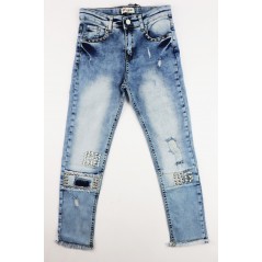 Spodnie jeansowe dla dziewczynki z przetarciami i dżetami