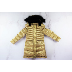 Złoty płaszcz zimowy dziewczęcy z kapturem i wewnętrznym ociepleniem