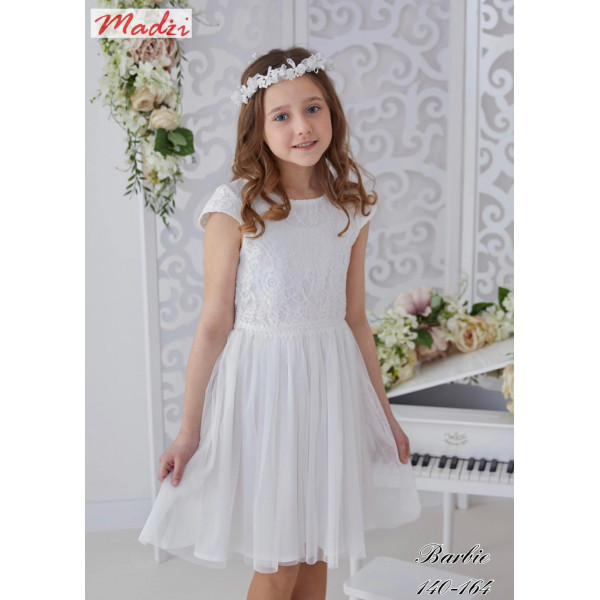Elegancka biała szyfonowa sukienka z koronką