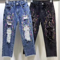 Spodnie jeansowe dziewczęce przecierane- 2 kolory do wyboru