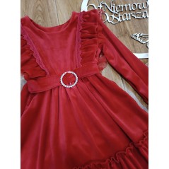 Czerwona welurowa sukienka dla dziewczynki