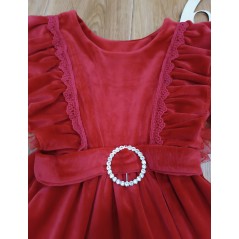 Czerwona welurowa sukienka dla dziewczynki