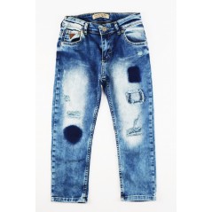 Spodnie jeansowe chłopięce z przetarciami i łatami
