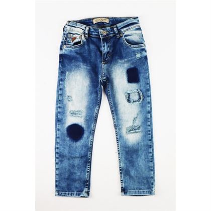 Spodnie jeansowe chłopięce z przetarciami i łatami