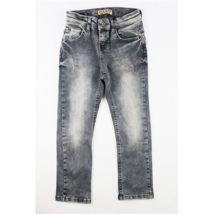 Szare spodnie jeansowe chłopięce z przetarciami